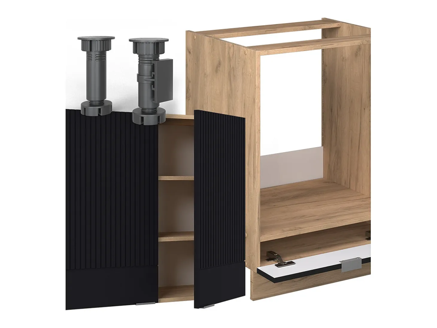 Cocina esquinera rayas negras/roble dorado 227x60x81.6 fame-line
