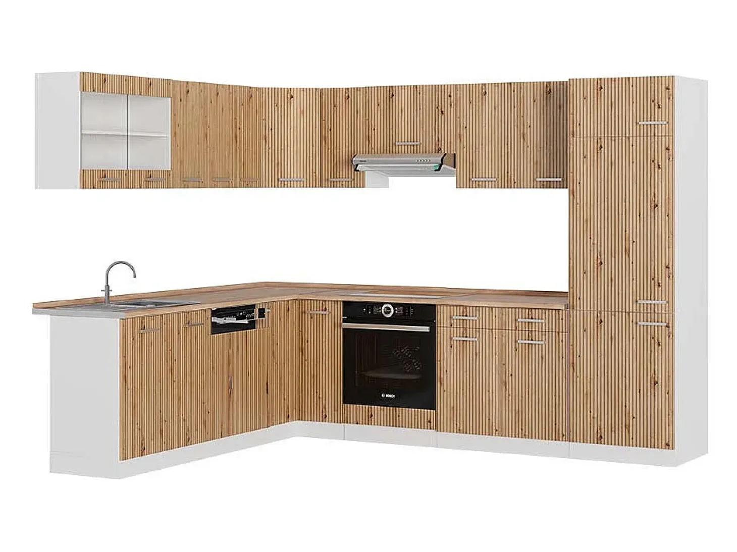 Cocina esquinera roble artesanal/blanco 287x60x81.6 r-line