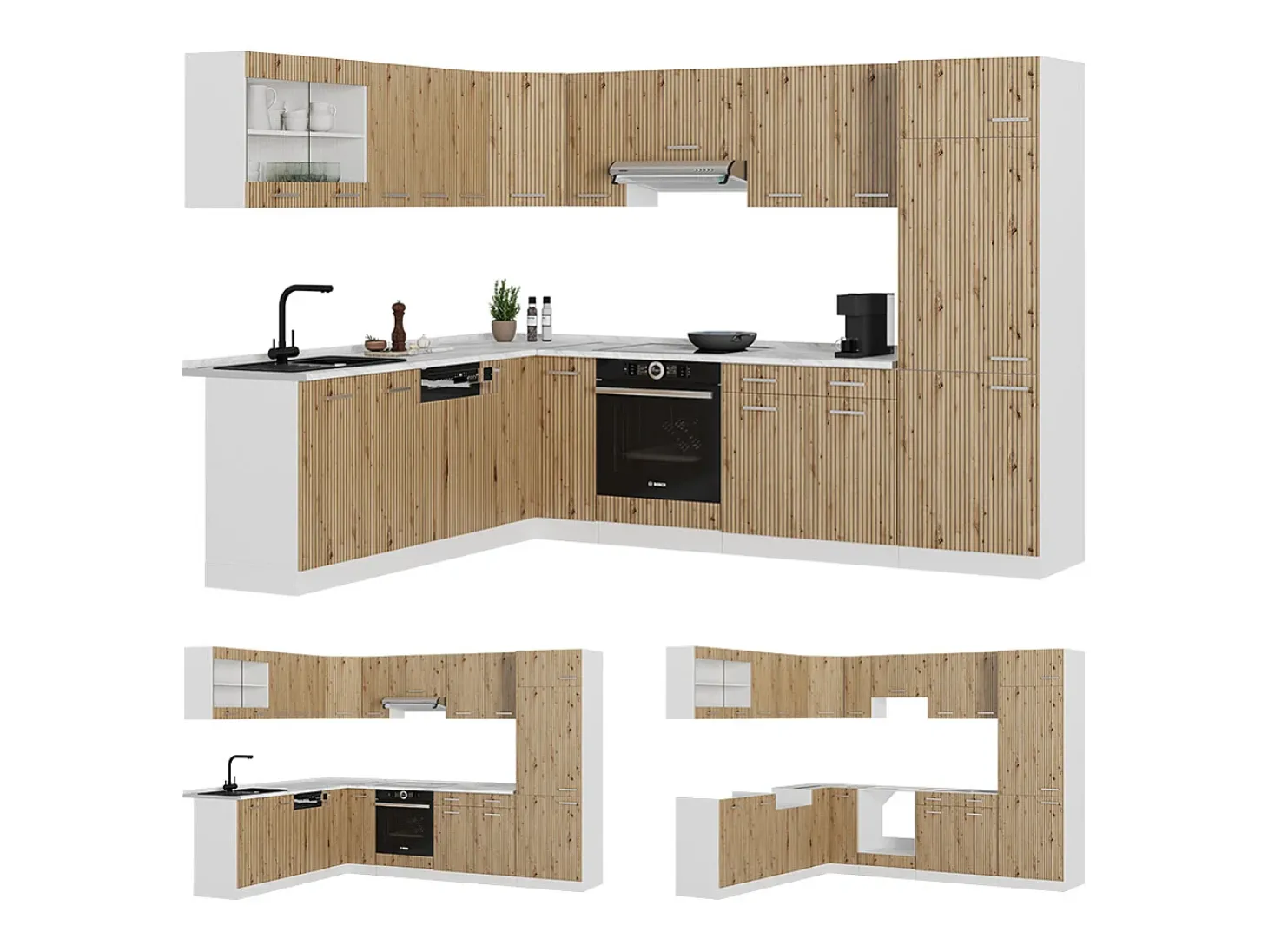 Cocina esquinera roble artesanal/blanco 287x60x81.6 r-line