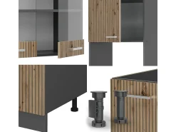 Cocina esquinera roble artesanal/antracita 247x60x81.6 r-line