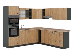 Cocina esquinera roble artesanal/antracita 247x60x81.6 r-line