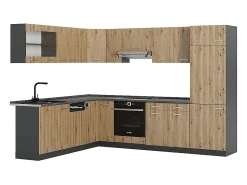 Cocina esquinera roble artesanal/antracita 287x60x81.6 r-line