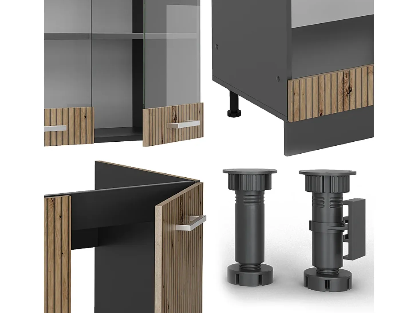 Cocina esquinera roble artesanal/antracita 287x60x81.6 r-line