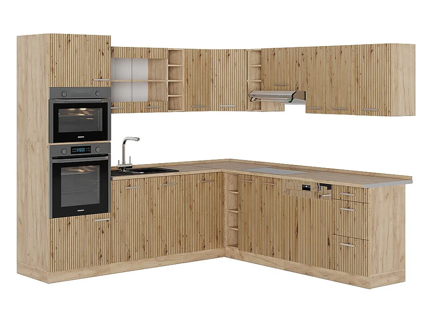 Cocina esquinera roble artesanal/roble dorado 247x60x81.6 r-line