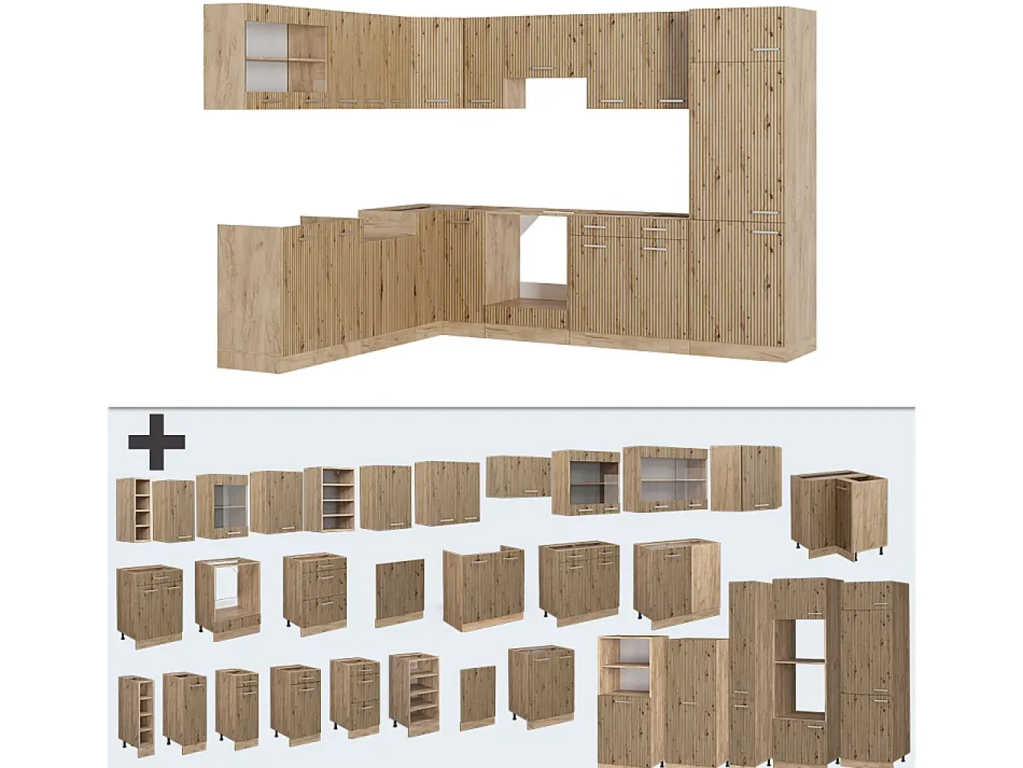Cocina esquinera roble artesanal/roble dorado 287x60x81.6 r-line