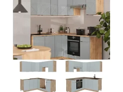 Cocina esquinera roble azul claro/gris dorado 190x46x81.6 fame-line