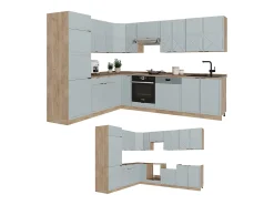Cocina esquinera roble azul claro/gris dorado 227x60x81.6 fame-line