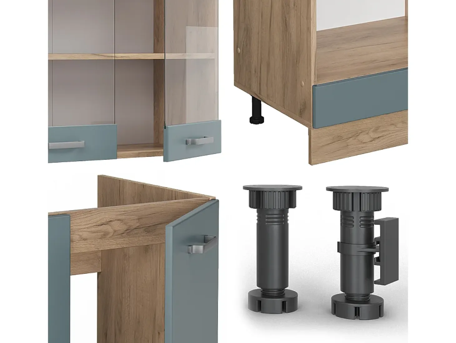 Cocina esquinera roble azul-gris-dorado 287x60x81.6 r-line
