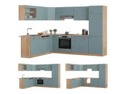Cocina esquinera roble azul-gris-dorado 287x60x81.6 r-line