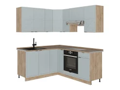 Cocina esquinera roble azul claro/gris dorado 190x60x81.6 fame-line