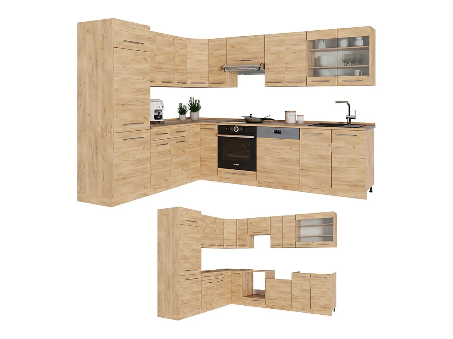 Cocina esquinera roble dorado 287x60x81.6 fame-line
