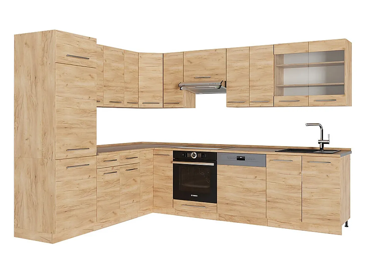Cocina esquinera roble dorado 287x60x81.6 fame-line
