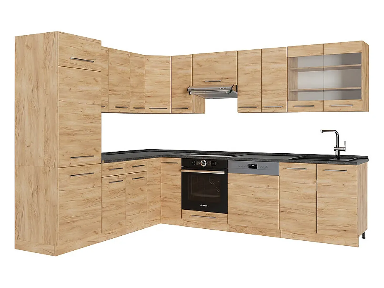 Cocina esquinera roble dorado 227x60x81.6 fame-line