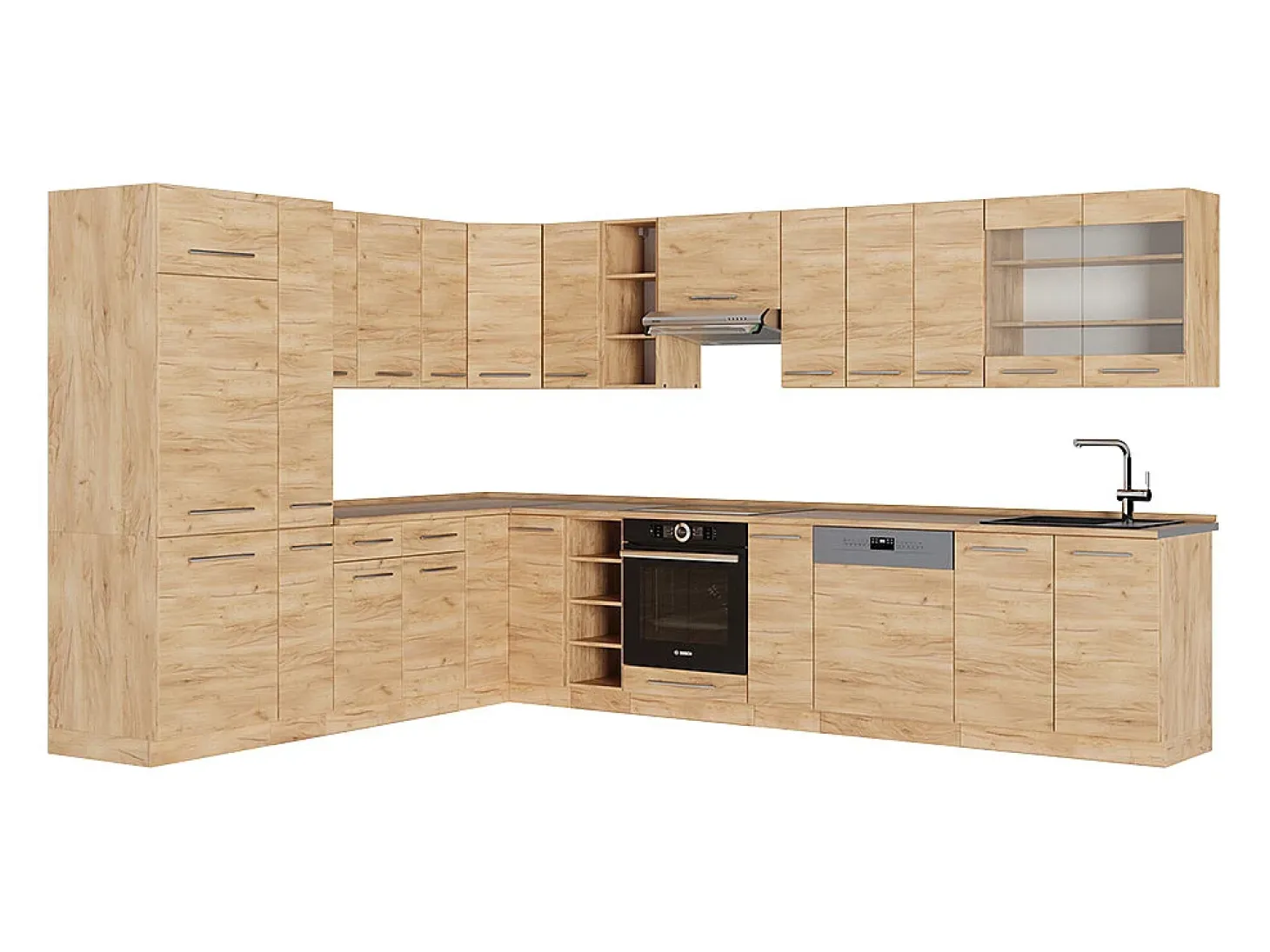Cocina esquinera roble dorado 347x60x81.6 fame-line