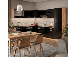 Cocina esquinera roble negro/dorado de alto brillo 287x60x81.6 r-line