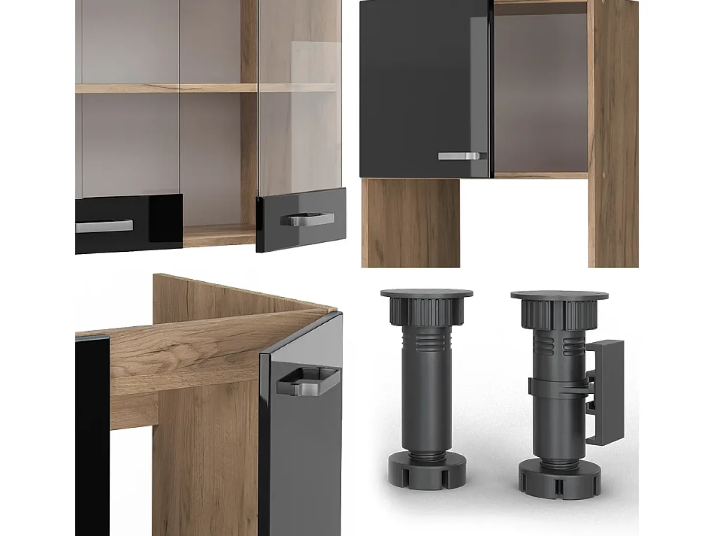 Cocina esquinera roble negro/dorado de alto brillo 247x60x81.6 r-line