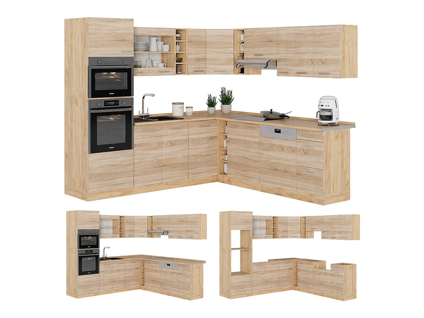 Cocina esquinera roble sonoma/goldkraft 247x46x81.6 r-line