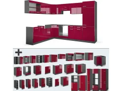 Cocina esquinera rojo brillo intenso/antracita 287x46x81.6 r-line
