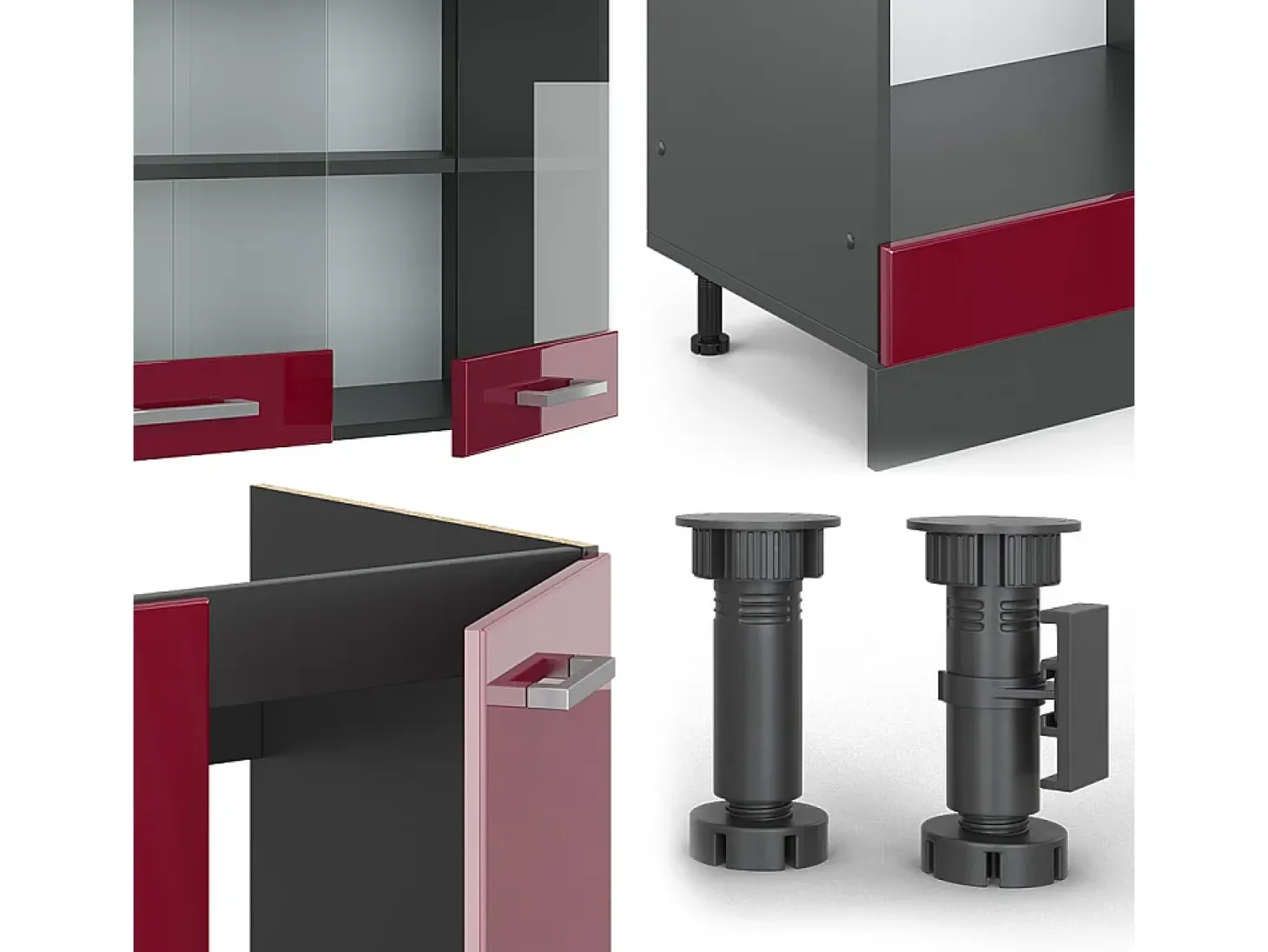 Cocina esquinera rojo brillo intenso/antracita 287x60x81.6 r-line