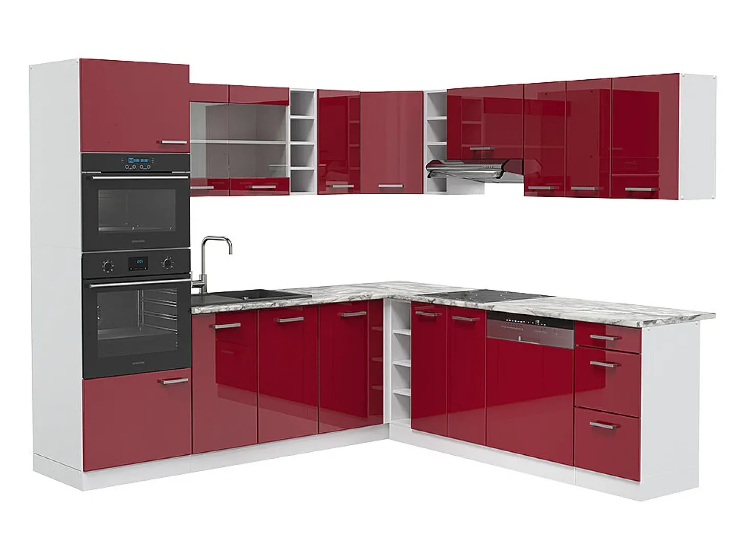Cocina esquinera rojo brillo intenso/blanco 247x60x81.6 r-line