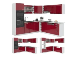 Cocina esquinera rojo brillo intenso/blanco 247x60x81.6 r-line