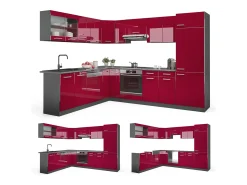 Cocina esquinera rojo brillo intenso/antracita 287x60x81.6 r-line