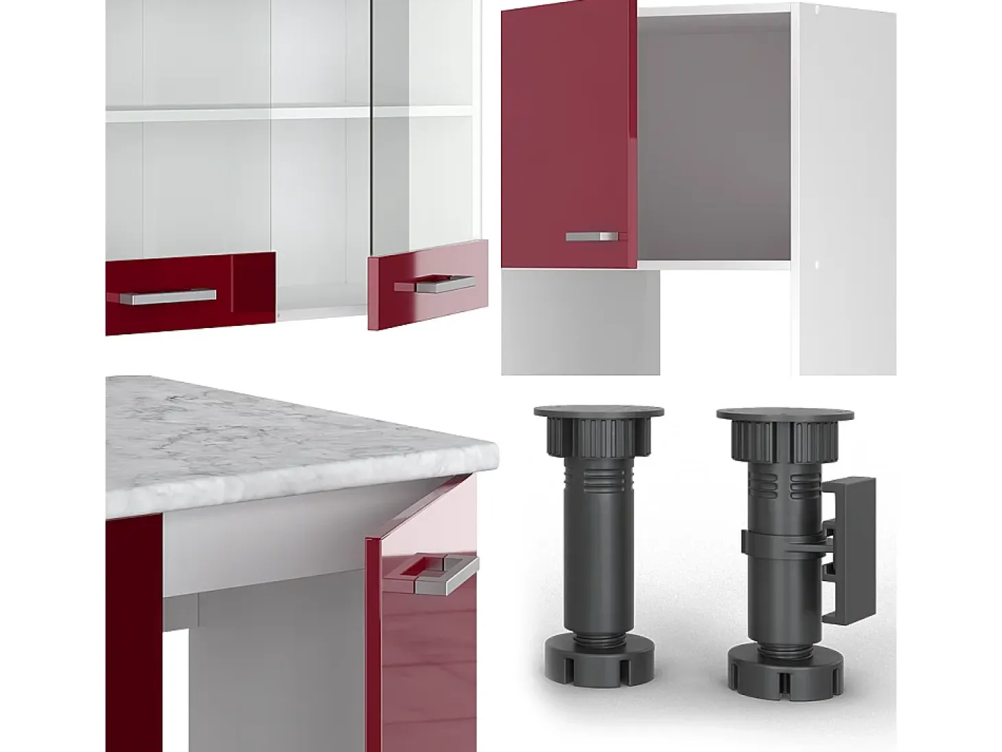 Cocina esquinera rojo brillo intenso/blanco 247x46x81.6 r-line