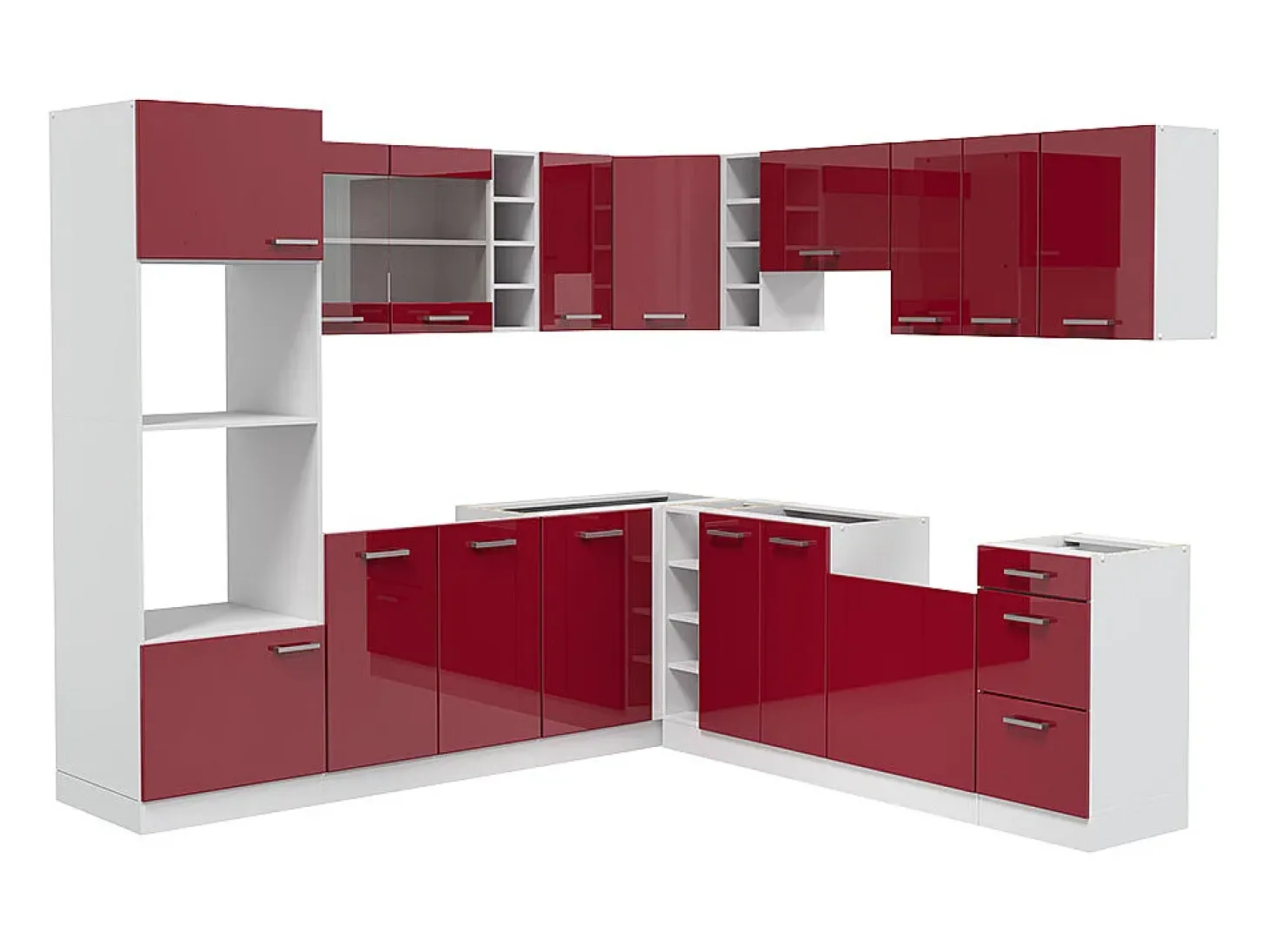 Cocina esquinera rojo brillo intenso/blanco 247x46x81.6 r-line