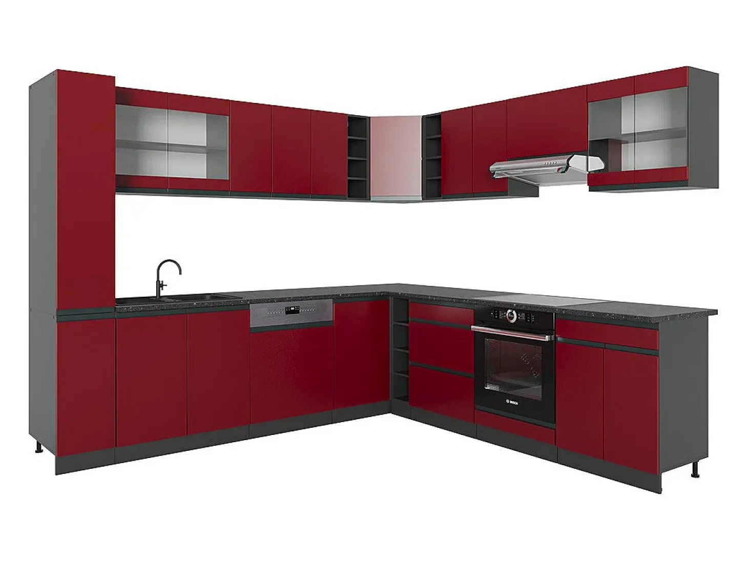 Cocina esquinera rojo 257x46x81.6 r-line