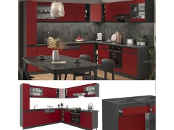 Cocina esquinera rojo 257x46x81.6 r-line