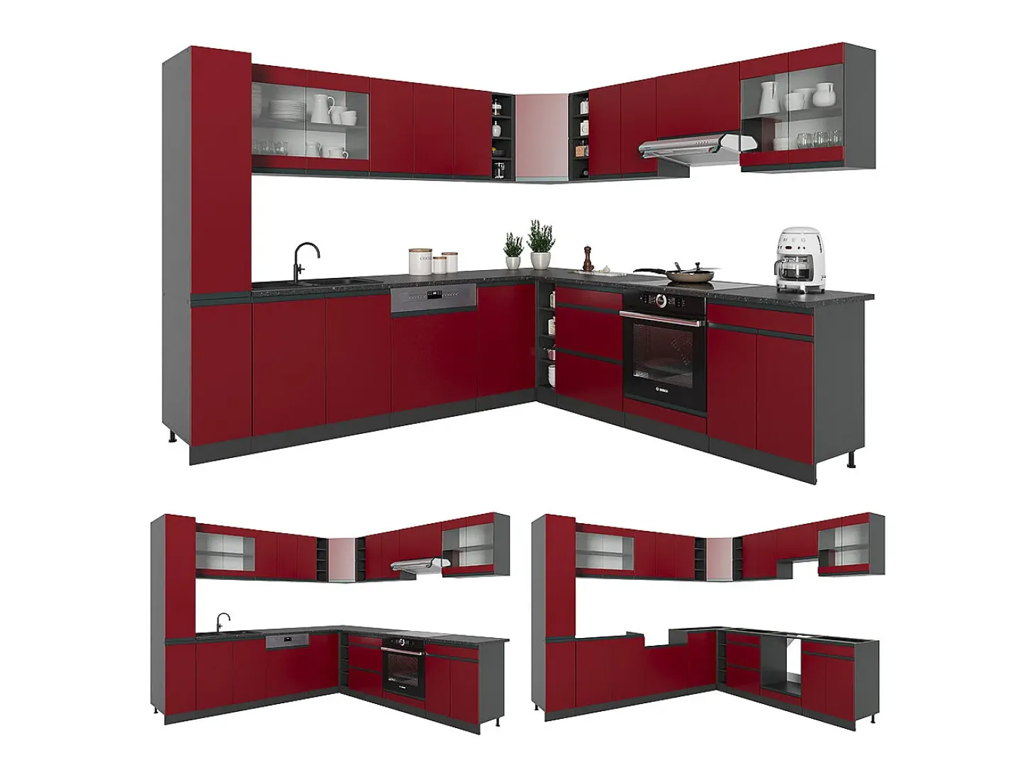Cocina esquinera rojo/antracita 277x60x81.6 r-line