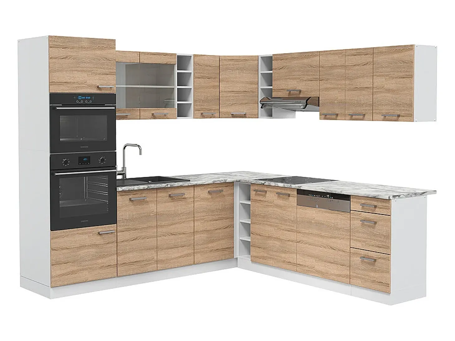 Cocina esquinera sonoma/blanco 247x60x81.6 r-line