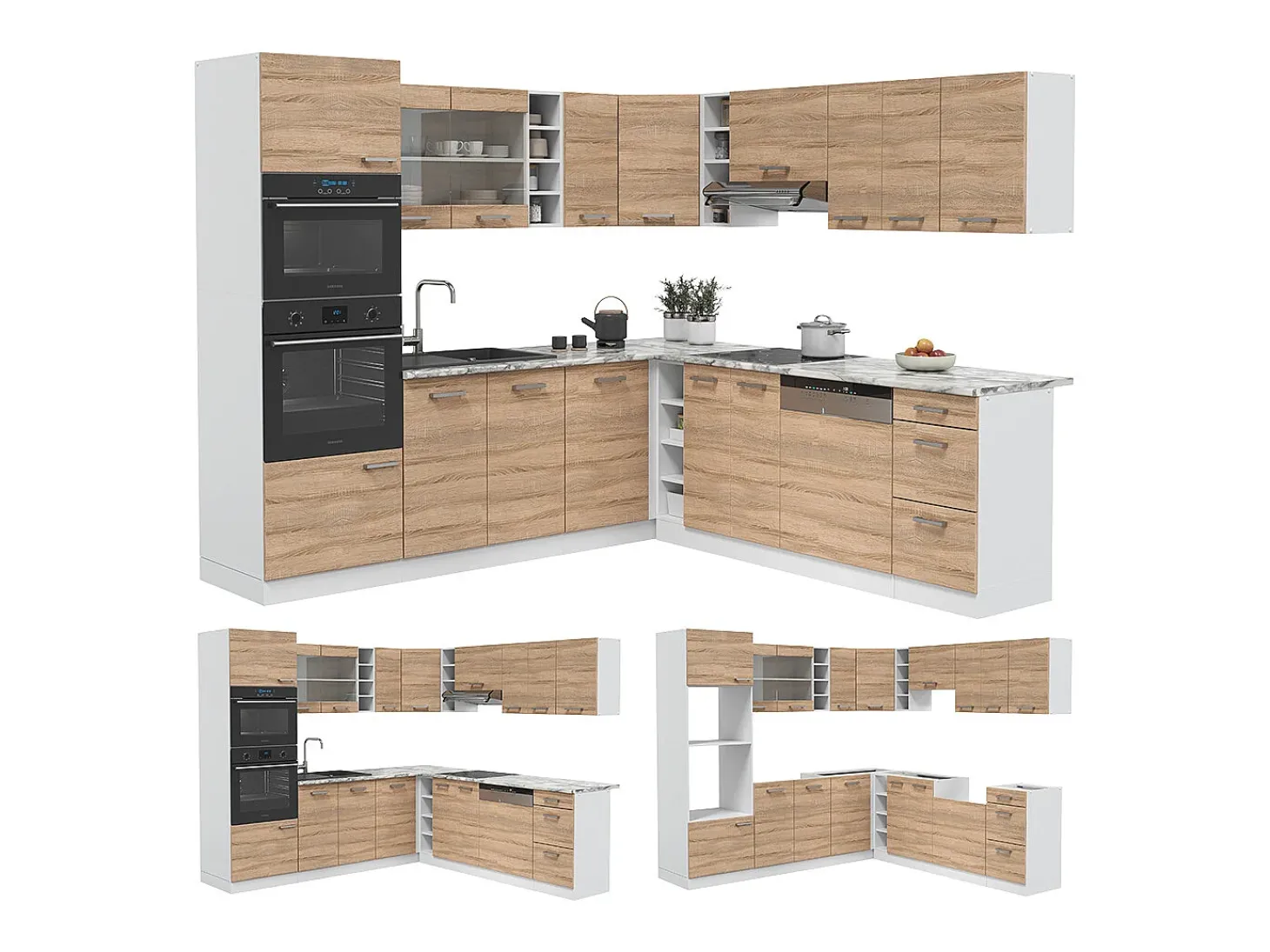 Cocina esquinera sonoma/blanco 247x60x81.6 r-line