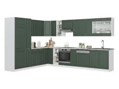 Cocina esquinera verde-dorado casa de campo/blanco 347x60x81.6 fame-line