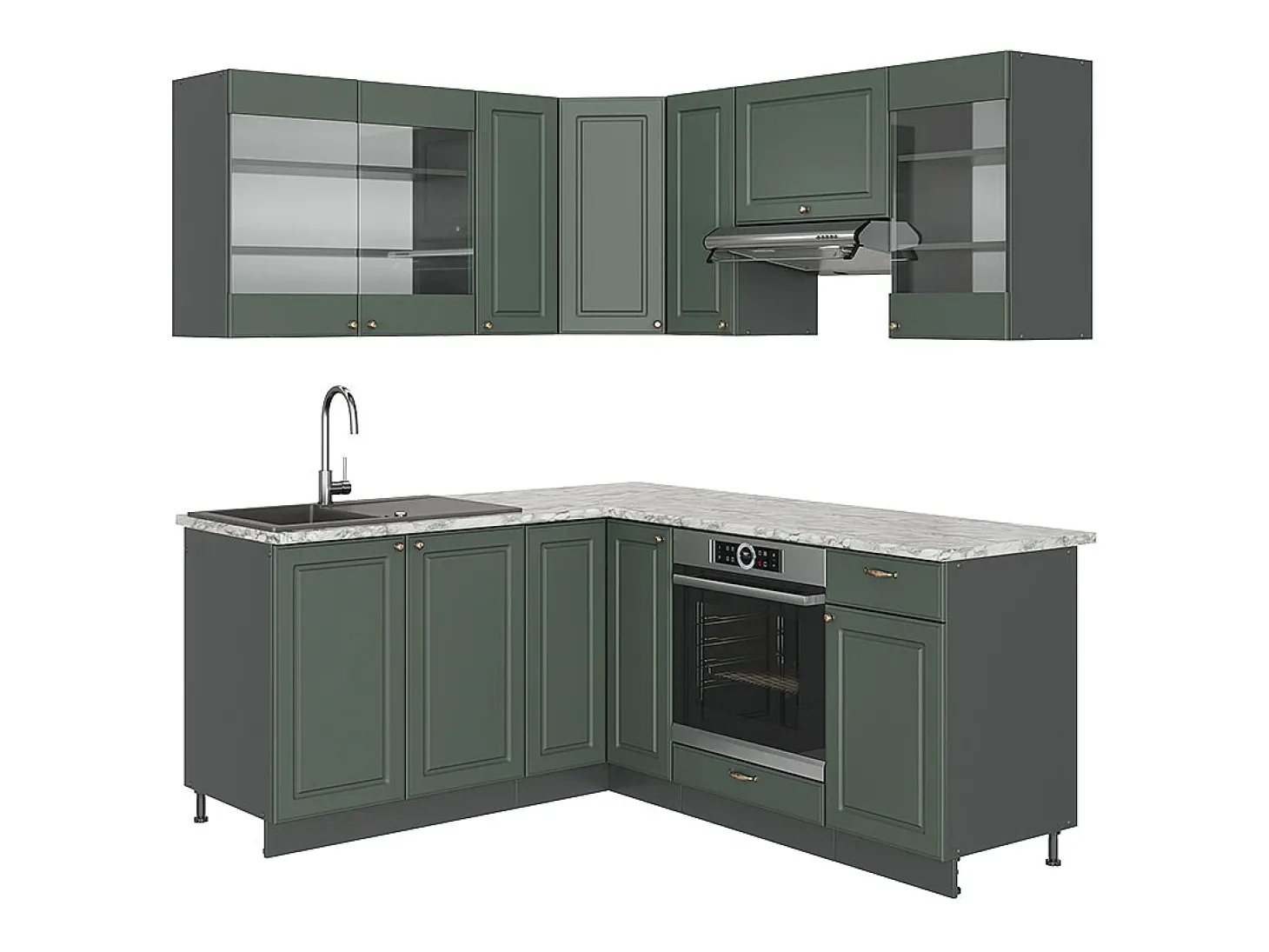 Cocina esquinera verde-dorado casa de campo/antracita 190x60x81.6 fame-line