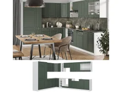 Cocina esquinera verde-dorado casa de campo/blanco 347x60x81.6 fame-line
