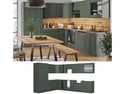 Cocina esquinera verde-dorado casa de campo/antracita 347x60x81.6 fame-line