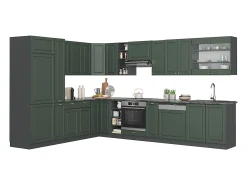 Cocina esquinera verde-dorado casa de campo/antracita 347x60x81.6 fame-line