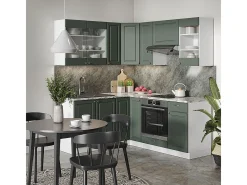 Cocina esquinera verde-dorado casa de campo/blanco 190x60x81.6 fame-line