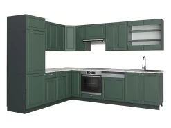 Cocina esquinera verde-dorado casa de campo/antracita 287x60x81.6 fame-line
