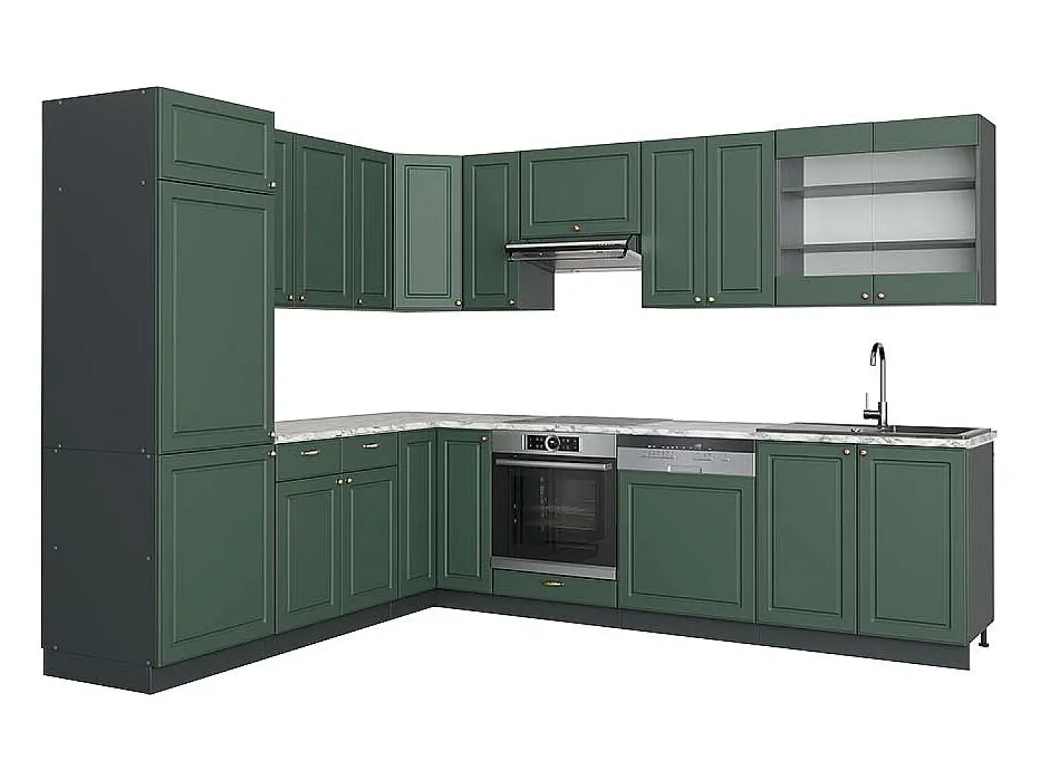 Cocina esquinera verde-dorado casa de campo/antracita 287x60x81.6 fame-line