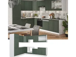 Cocina esquinera verde-dorado casa de campo/blanco 287x46x81.6 fame-line