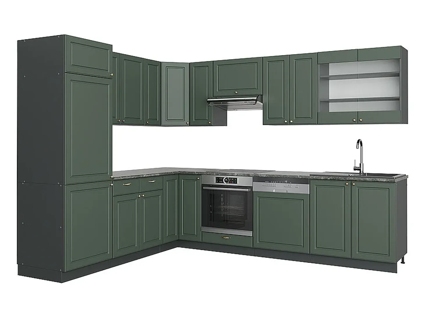 Cocina esquinera verde-dorado casa de campo/antracita 287x46x81.6 fame-line