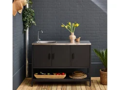 Cocina exterior de acero con lavabo, 120cm negro