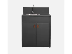 Cocina exterior de acero con fregadero y 2 puertas, 80cm negro