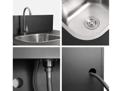 Cocina exterior de acero con fregadero y 2 puertas, 80cm negro