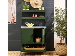 Cocina exterior de acero con 2 estanterías colgantes y 2 puertas, 80cm