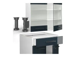 Cocina individual azul oscuro alto brillo/blanco 140x46x81.6 fame-line