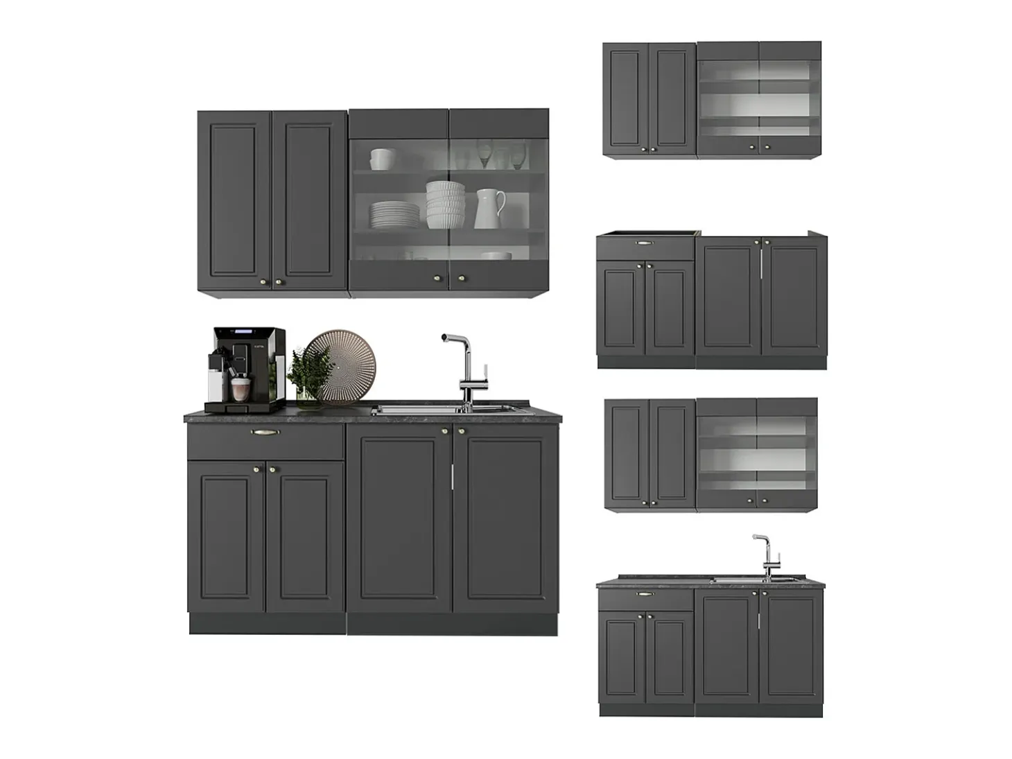 Cocina para solteros antracita-oro landhaus 140x46x81.6 fame-line