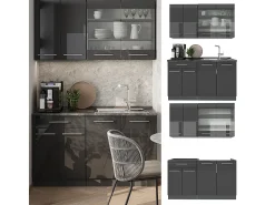 Cocina para solteros antracita alto brillo 140x46x81.6 fame-line